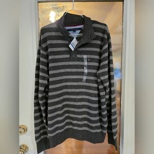 Nwt Tommy Hilfiger Men's Black Gray  Pullover Striped Sweater XL extra Large
